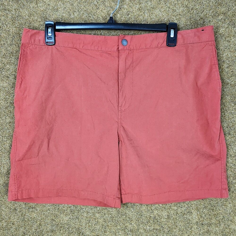 Treasure & Bond Flat-Front Men Shorts XL Elastic Waist 7" Slim Fit Salmon/Pink